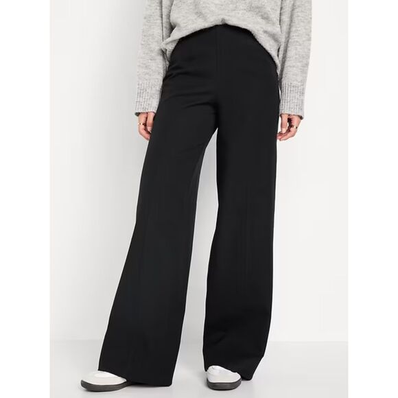 Old Navy Pants - Old Navy $55 WIDE Leg Pants Women’s M TALL Black Stretch Lagenlook Pull On NEW
